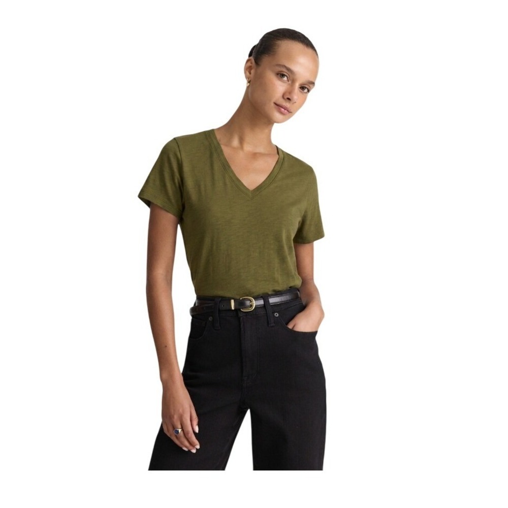 Madewell The Easy V-Neck Tee Olive Drab Cotton Knit Soft Slub M